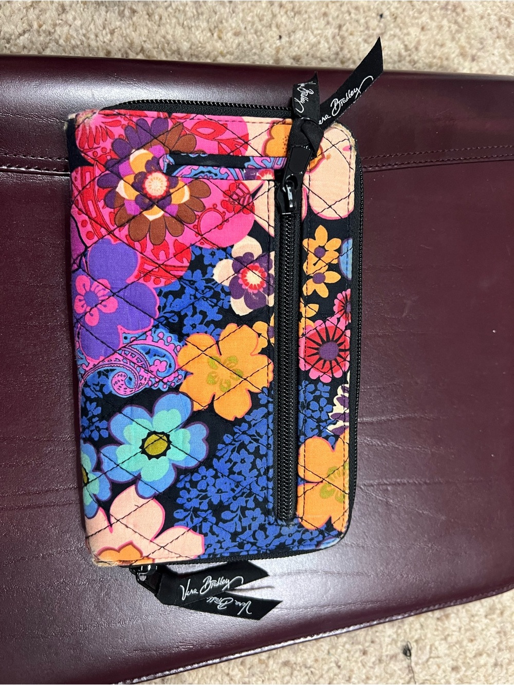 Vera Bradley Floral Fiesta Quilted Wallet - Turn Lock & Zipper Compartments - Picture 7 of 13